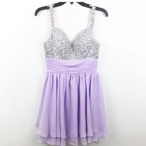 Purple homecoming formal dress sweetheart neckline